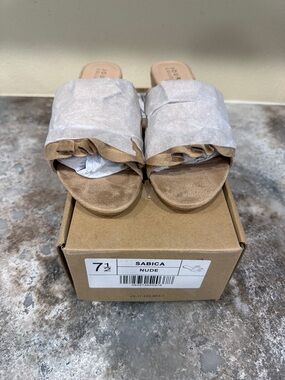 Journee Collection Tan Suede Ruffle Slide Sandals